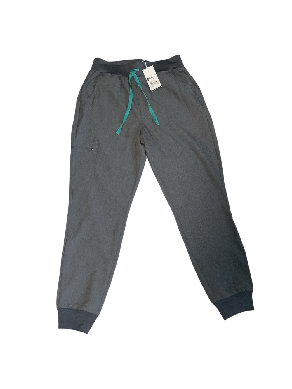 FIGS Zamora  High waisted Joggers Gray witTeal Drawcord New With Tags Size M